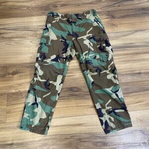 Woodland Camo Cargo Pants Men Medium Regular Double Knee Army Ripstop Vintage